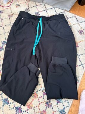 Black Jogger Pants with Teal Drawstring